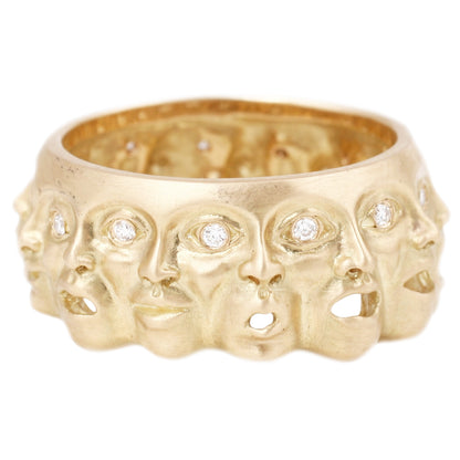 Anthony Lent Emotions Ring 18k yellow gold ring featuring emotional faces with diamond eyes