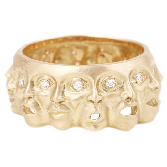 Anthony Lent Emotions Ring 18k yellow gold ring featuring emotional faces with diamond eyes