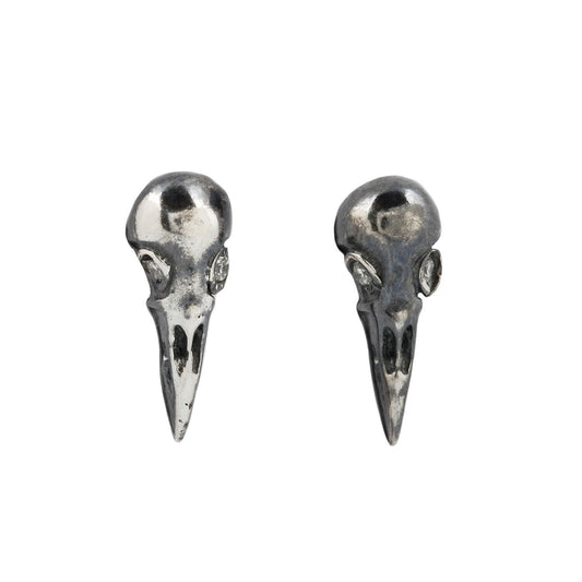 Michael Spirito Oxidized Silver Bird Skull Stud Earrings