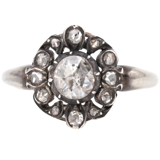 Vintage Diamond Floral Cluster Ring in White Gold