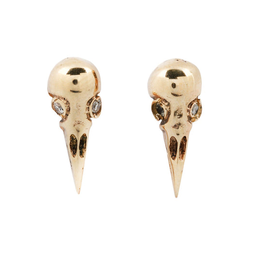 Michael Spirito 14k Yellow Gold Bird Skull Stud Earrings