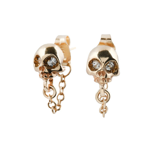 Michael Spirito Gold Skull + Chain Earrings