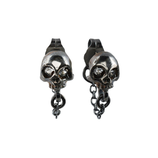Michale Spirito Silver Skull + Chain Earrings