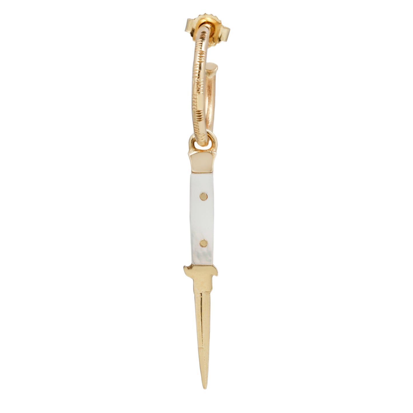 Maiden Voyage Mother of Pearl Yellow Gold Cut-a-Bitch Knife Single Hoop Earring