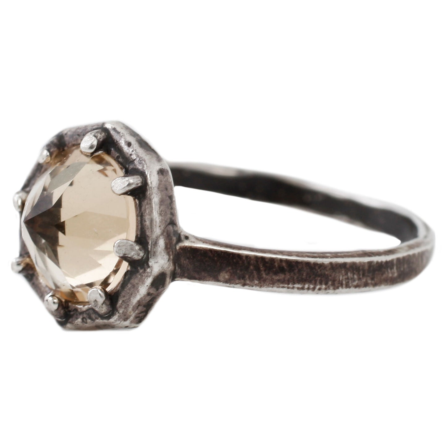 Champagne Quartz Silver Ring