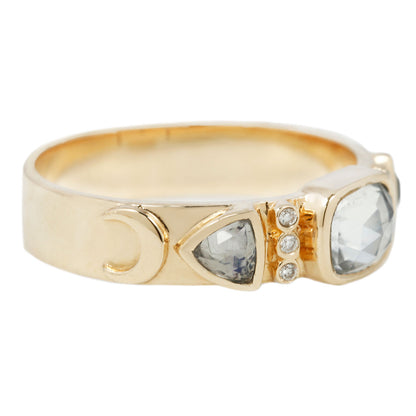Moonstone and Diamond Crescent Totem Ring