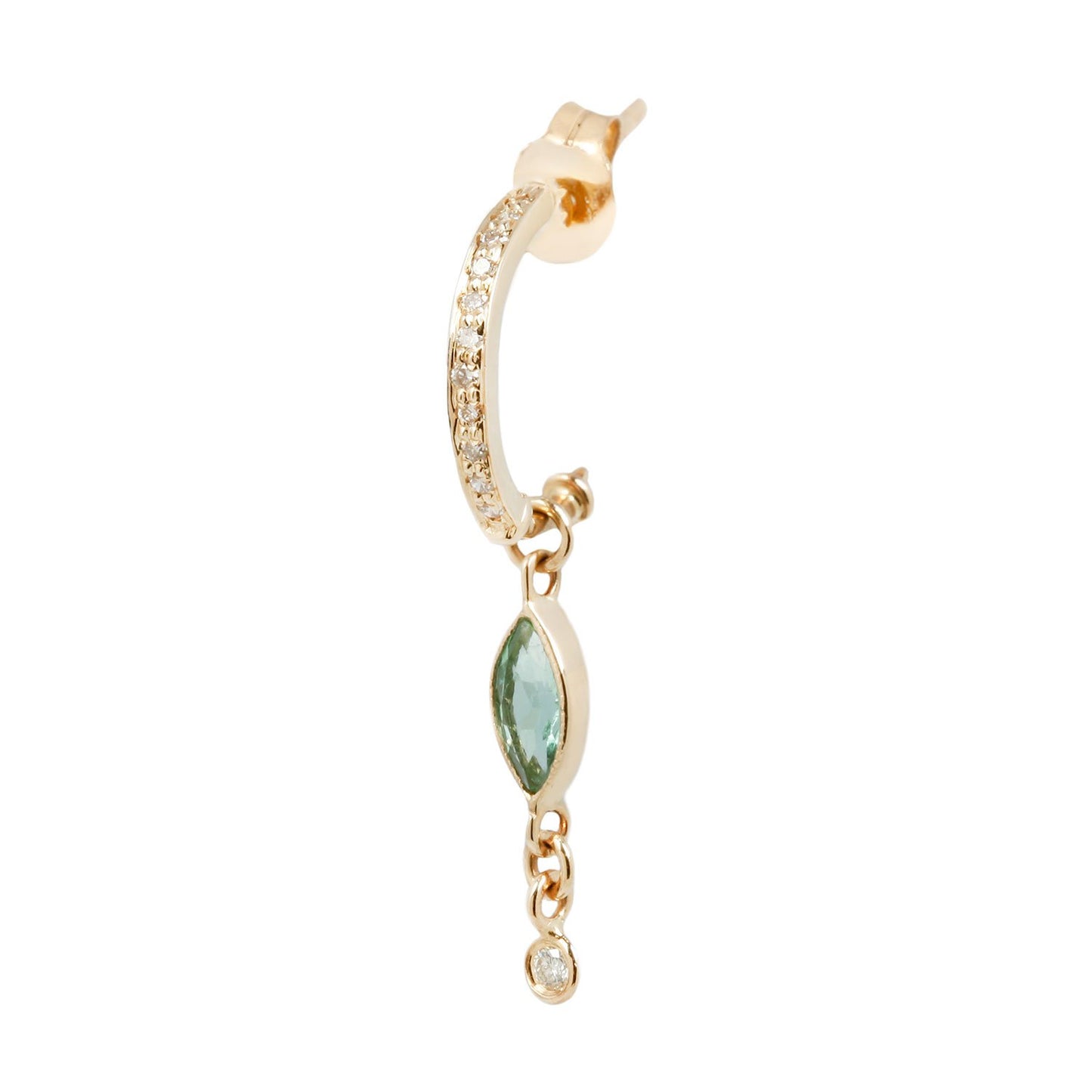 Celine D'Aoust diamond hoop and green tourmaline earring