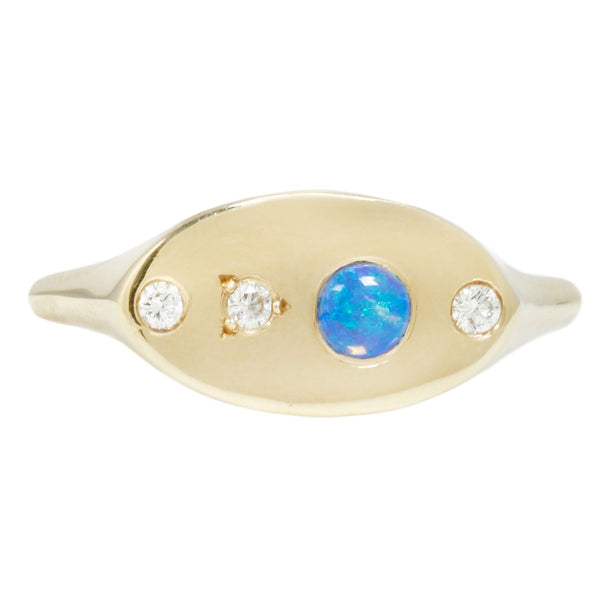 Wwake Gold Opal and Diamond Signet Ring