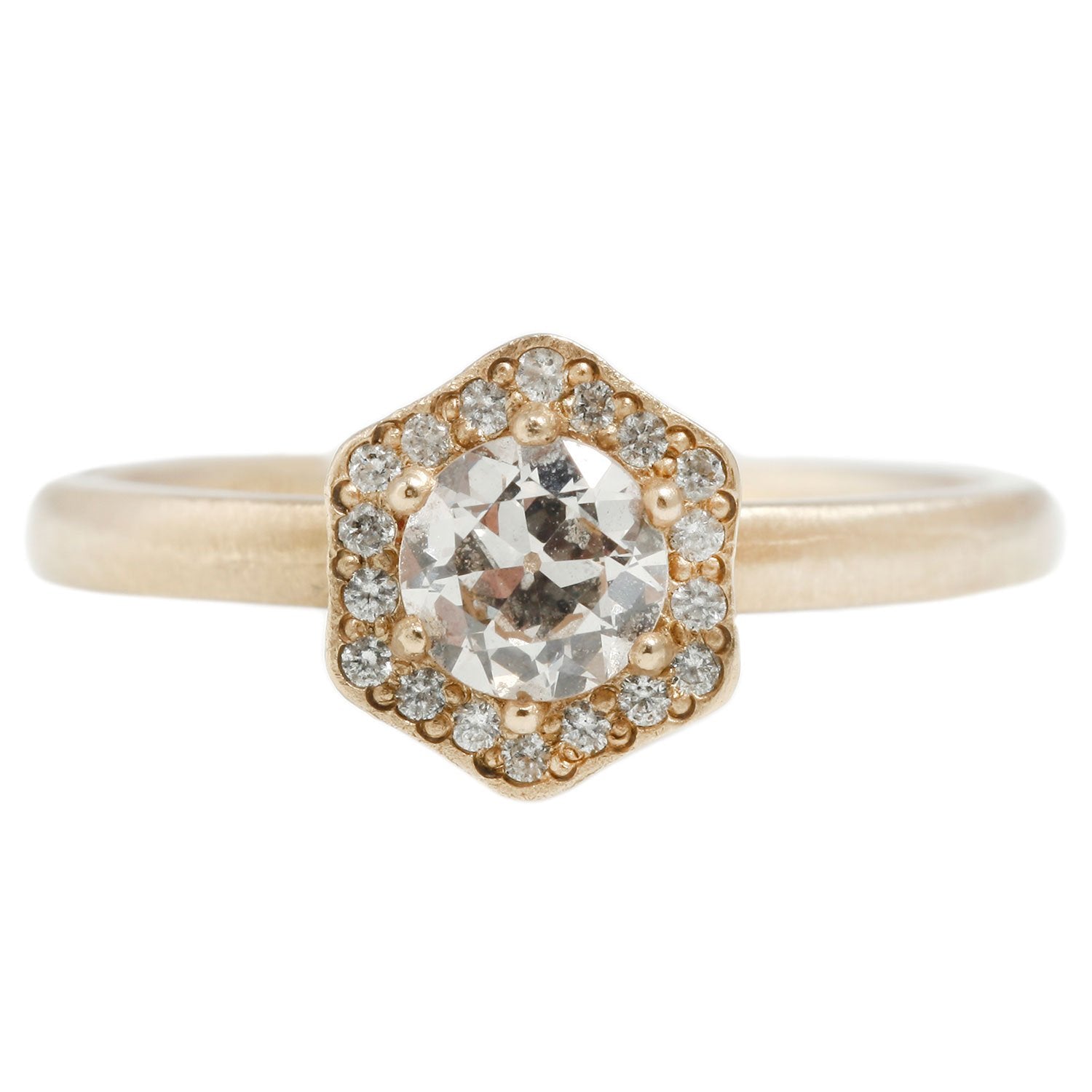 Rebecca Overmann Hexagon Halo Diamond Ring in Yellow Gold