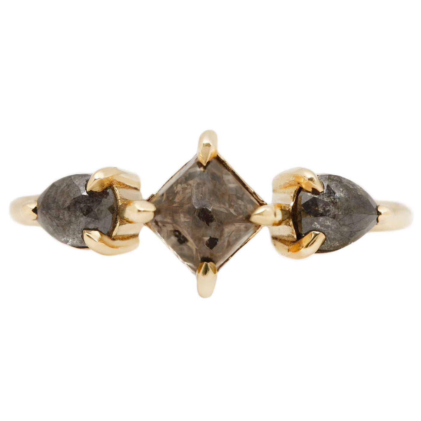 Ishtar Three Diamond Ring - Three Diamonds Set in Yellow Gold - Lauren Wolf Jewelry