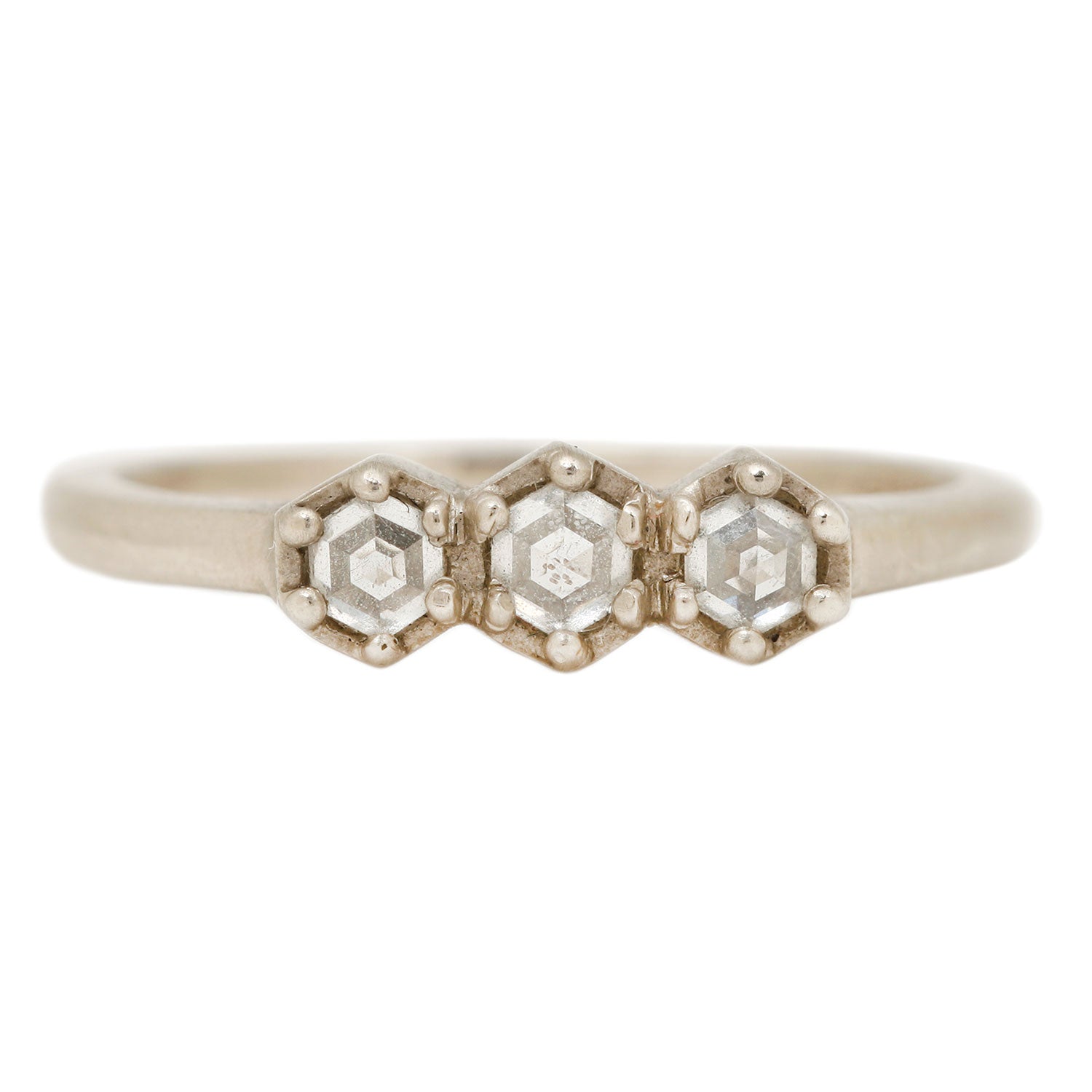 Rebecca Overmann Triple Hex Diamond Ring in White Gold