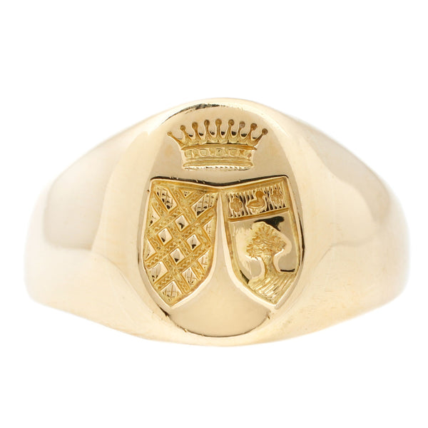18k Yellow Gold Double Shield Signet Ring | ESQUELETO