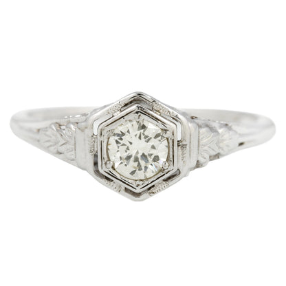 Vintage Floral Diamond Hex Solitaire