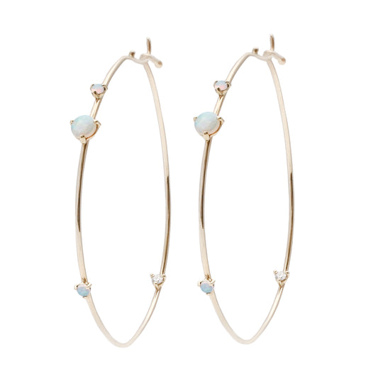 Wwake Opal and Diamond Four Step Hoops