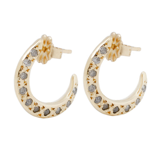 Double Sided Yellow Gold Diamond Hoops Earrings