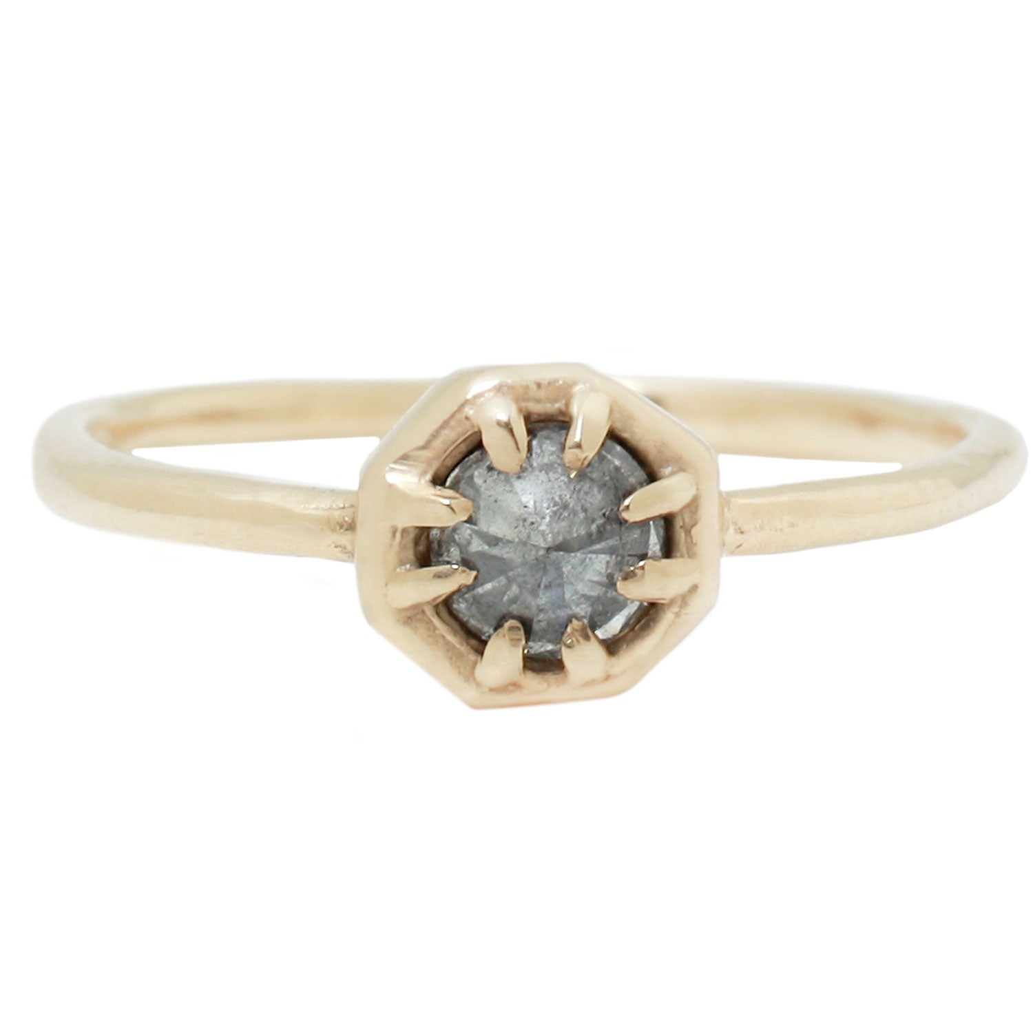 Lauren Wolf Jewelry - Tiny Gray Diamond Solitaire Ring Set in Yellow Gold