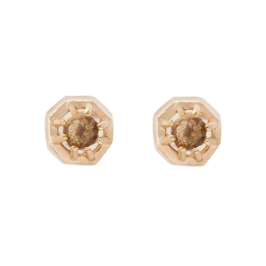 Lauren Wolf Yellow Gold Tiny Champagne Quartz Studs