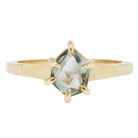 Lauren Wolf Jewelry Green Montana Sapphire Ring with Yellow Gold Band and Claw Setting
