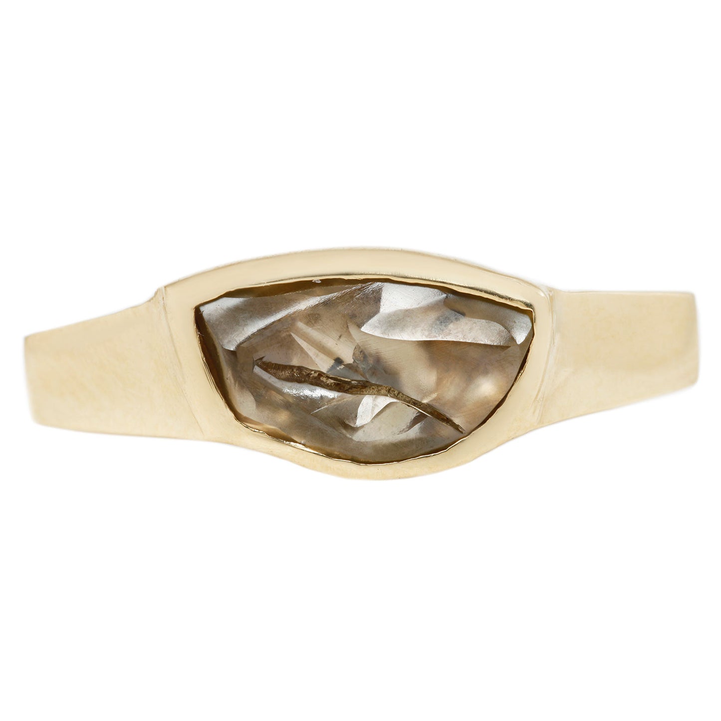 Lauren Wolf Jewelry Asymmetrical Raw Brown Diamond Ring with Yellow Gold Band