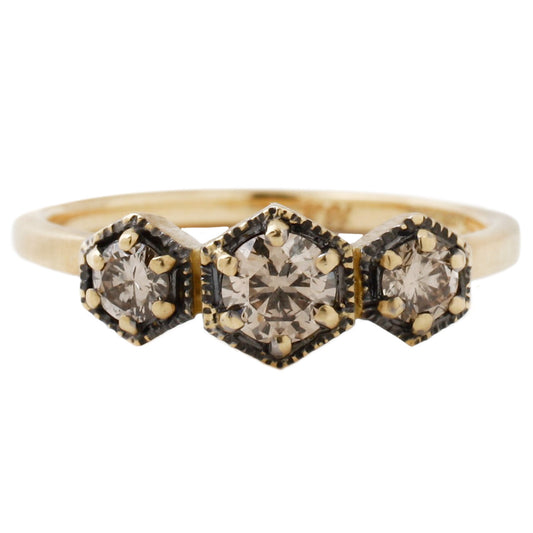 Triple Brown Diamond Hexagon Ring