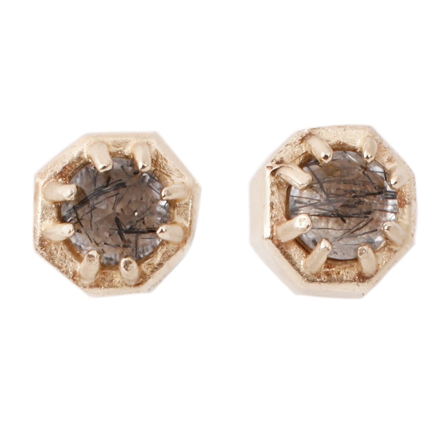 Lauren Wolf Tiny Tourmalinated Quartz Studs Yellow Gold