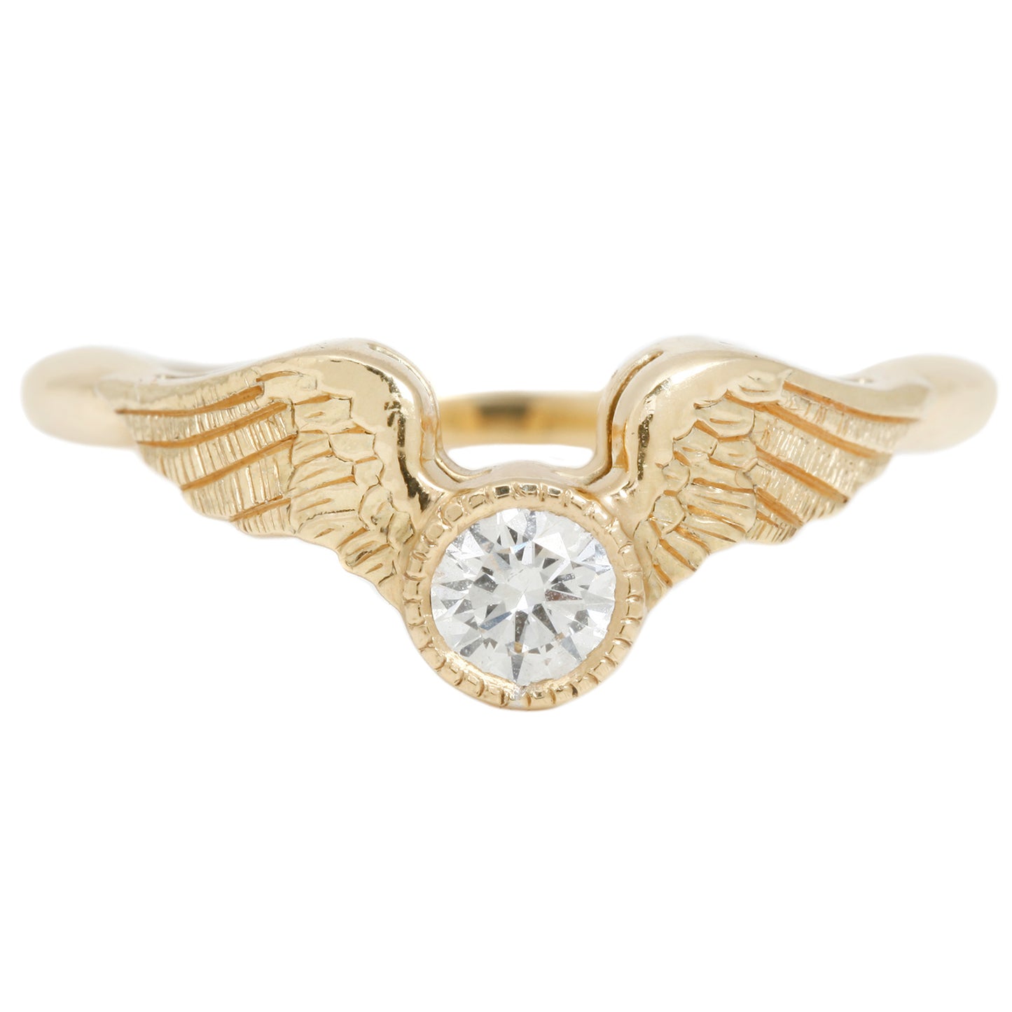 Anthony Lent Flying Diamond Ring set in yellow gold with a solitaire white diamond