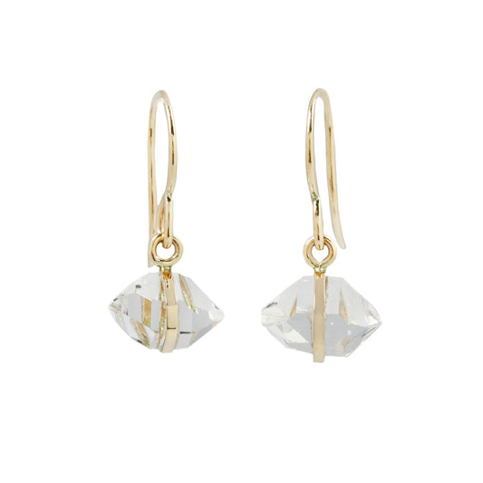 Herkimer Diamond and Yellow Gold Bezel Drop Earrings