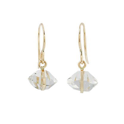Herkimer Diamond and Yellow Gold Bezel Drop Earrings – ESQUELETO