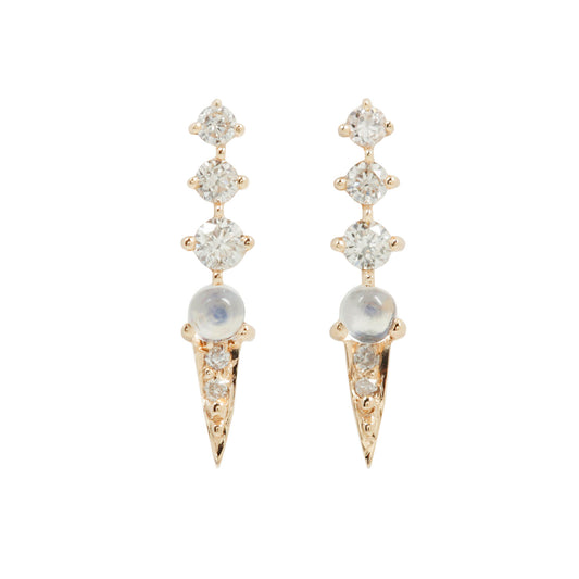 Moonstone & Diamond Spike Studs