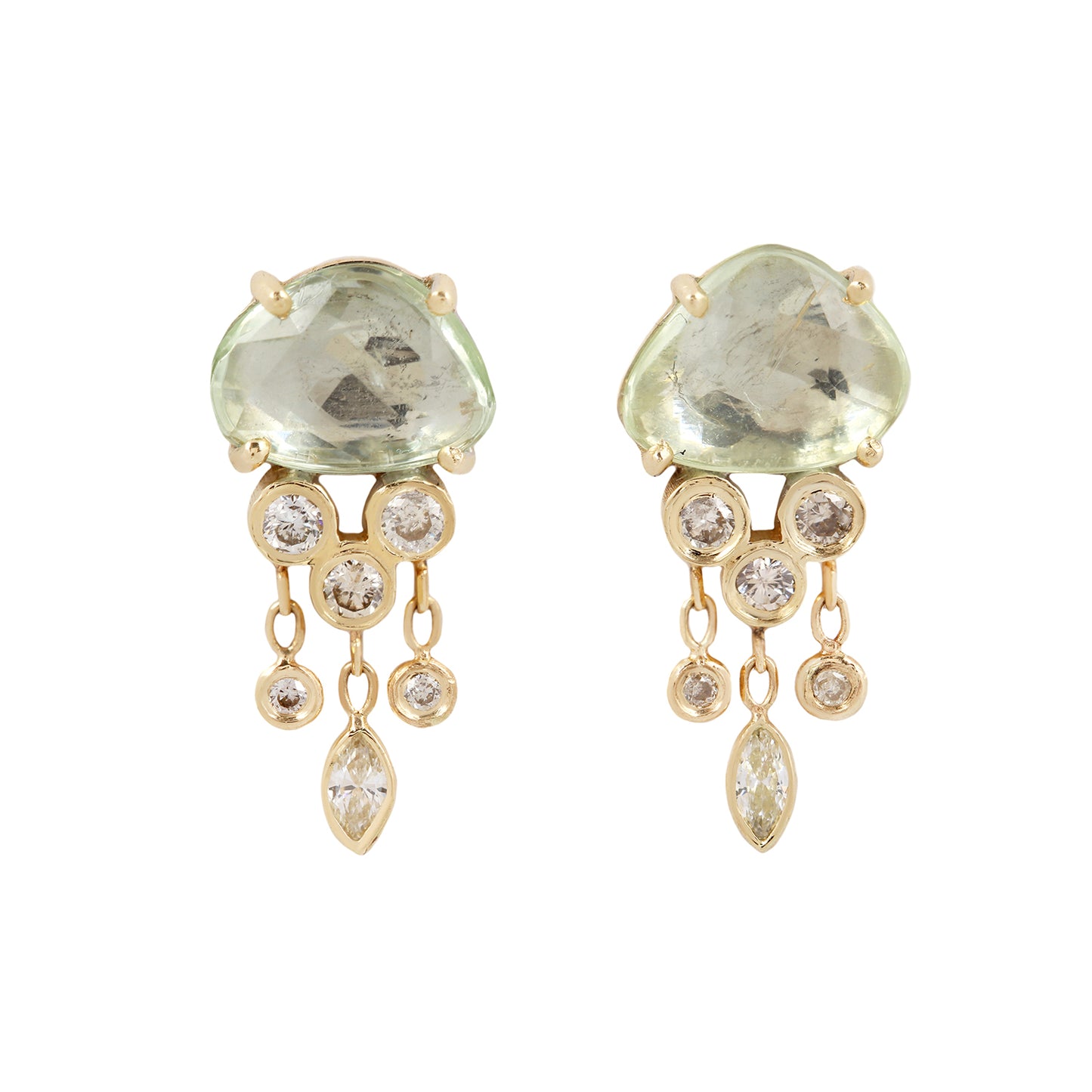 Light Green Sapphire & Diamond Jellyfish Earrings