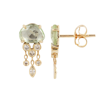 Light Green Sapphire & Diamond Jellyfish Earrings