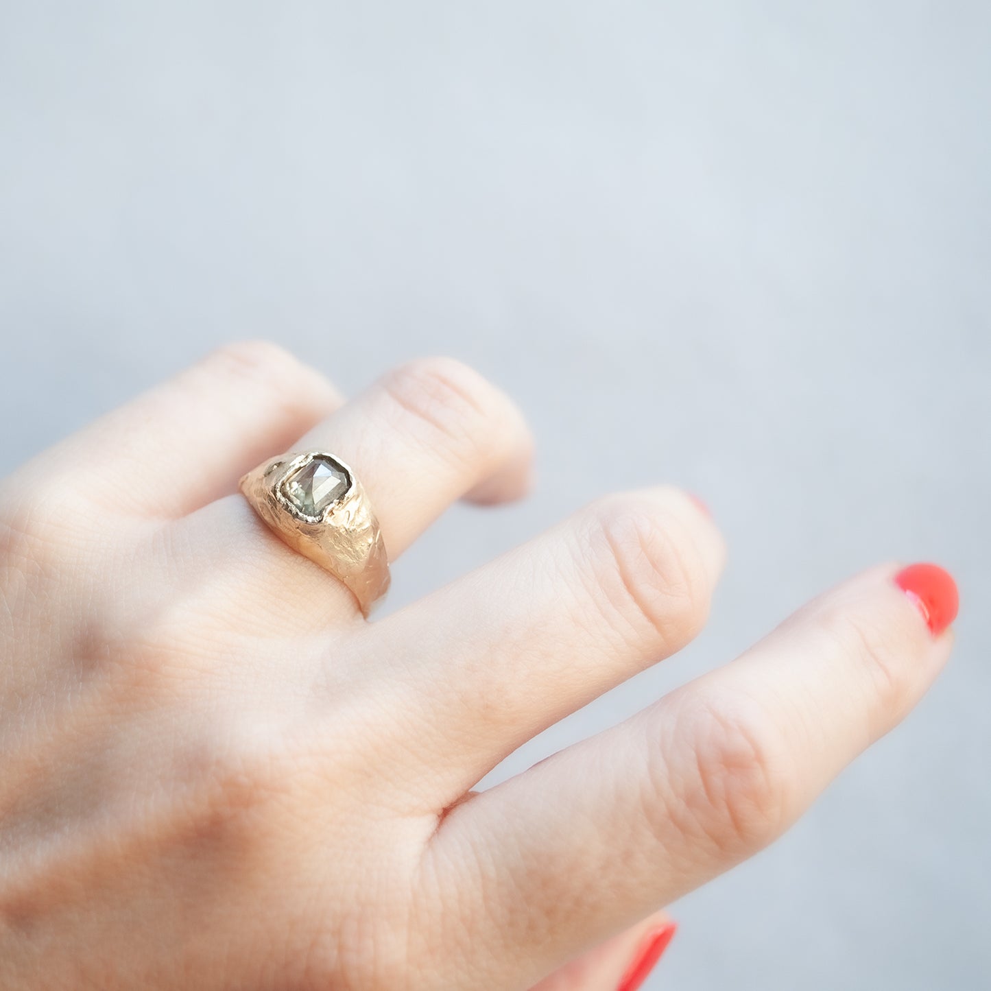 LX Gray Diamond Organic Signet Ring