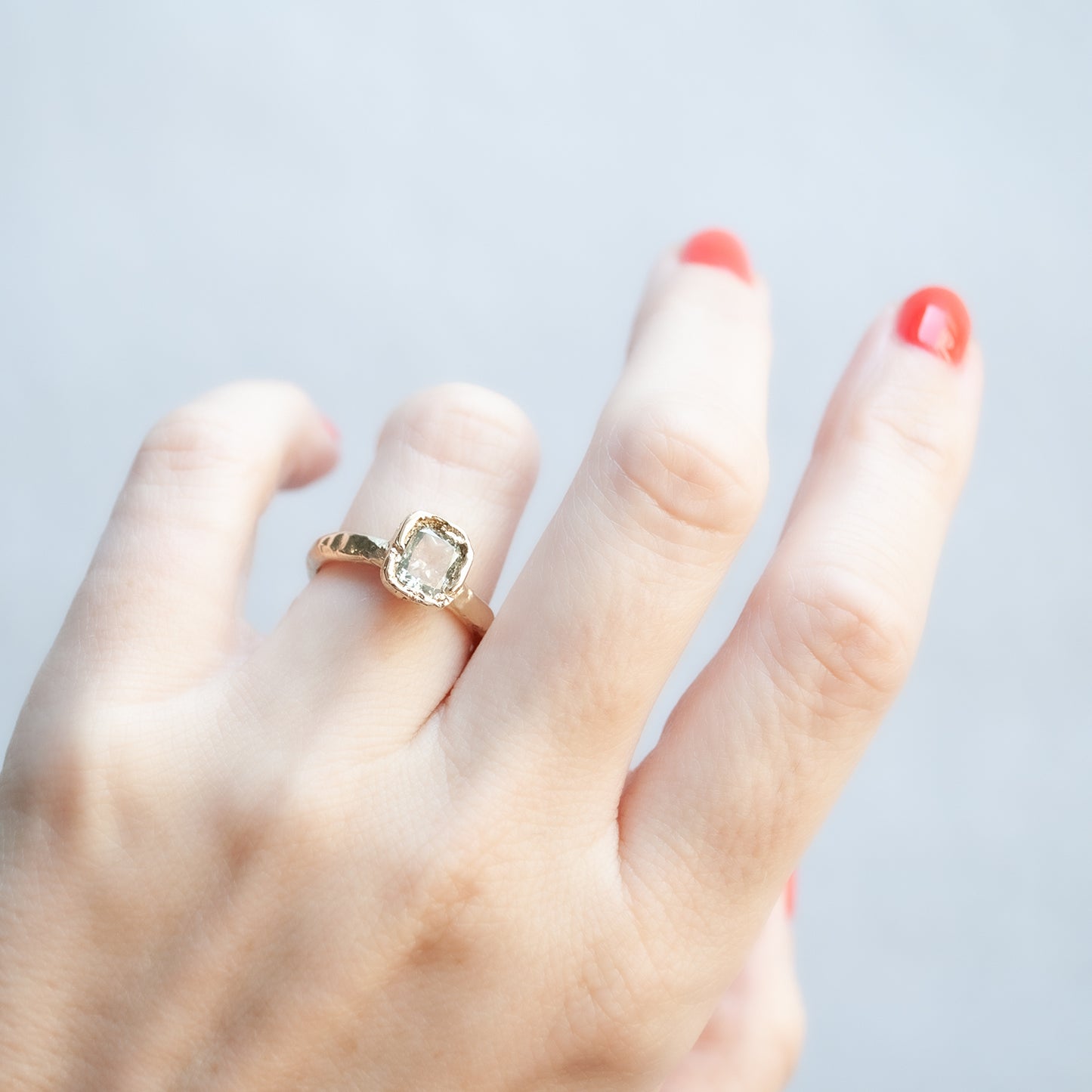 X Icy Gray Green Diamond Organic Ring