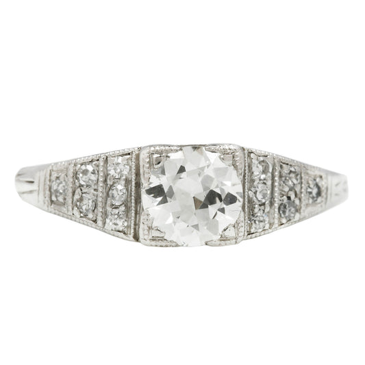 Platinum Diamond Tapered Art Deco Ring