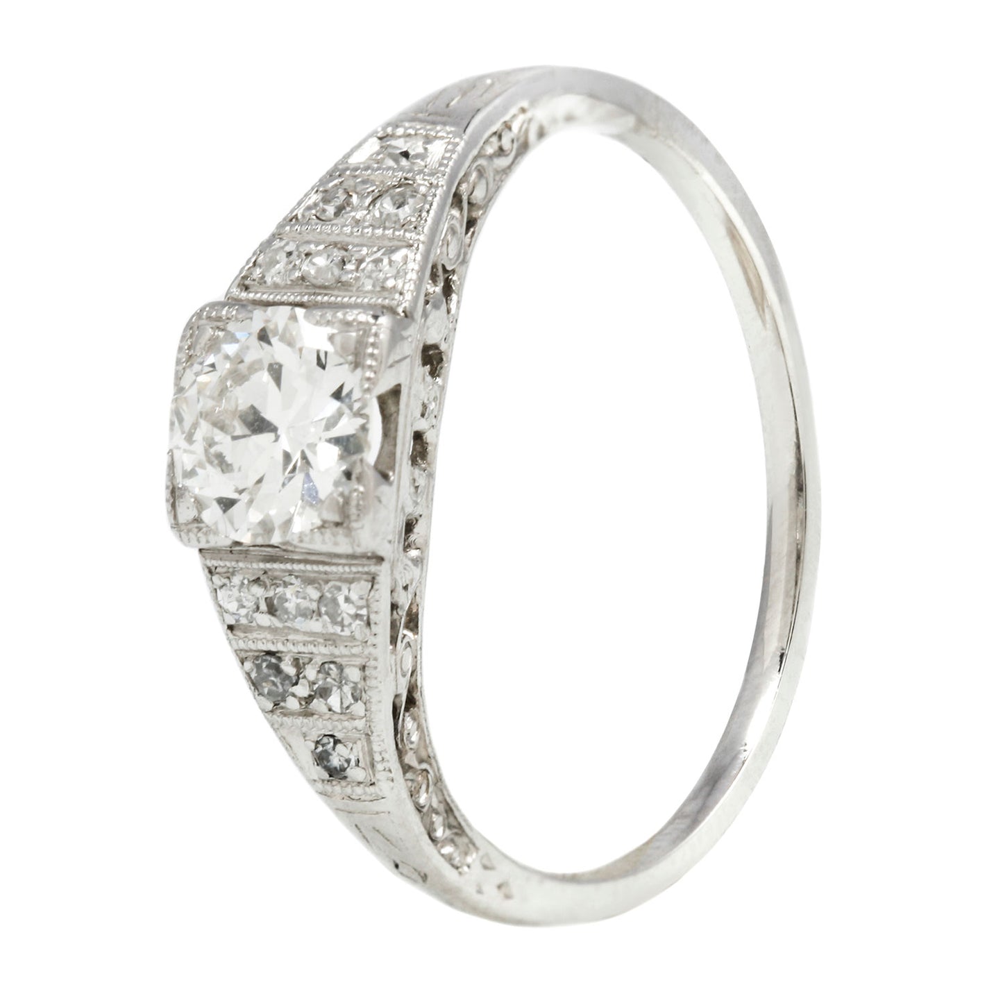 Platinum Diamond Tapered Art Deco Ring