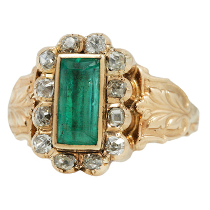 Georgian Emerald Halo Ring