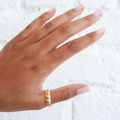 Wide Faceted Gold Band