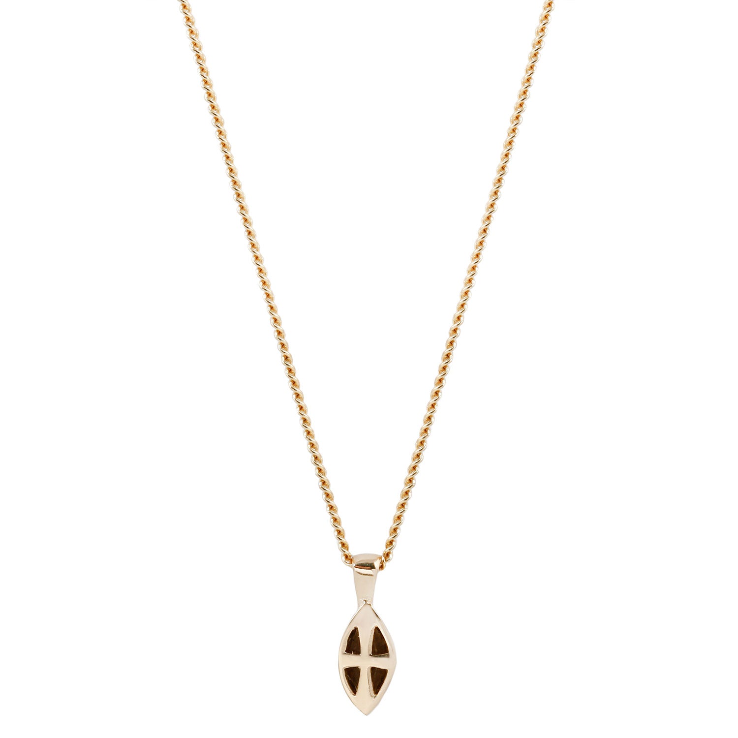 Back view of the Gold Marquise Morganite Necklace by Lauren Wolf, shown on a white backdrop