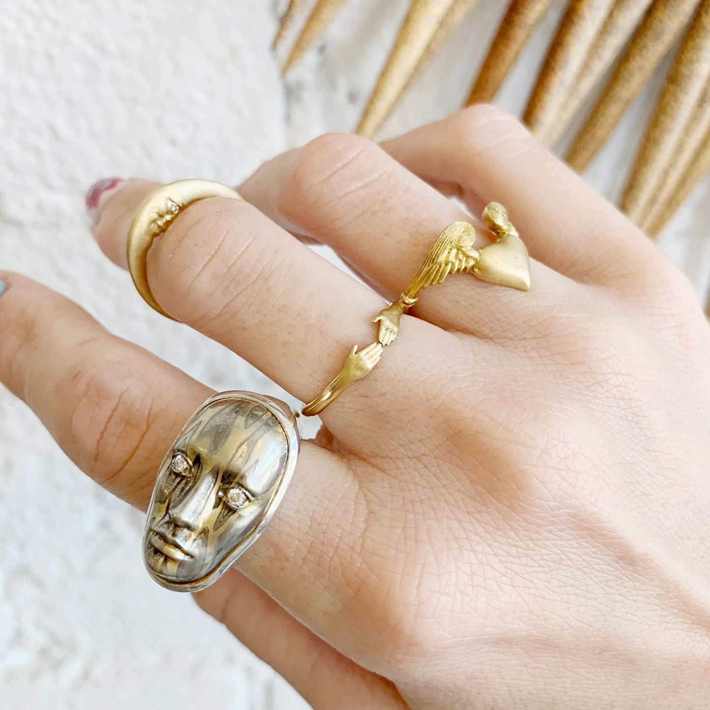 Gold Crescent Moonface Ring