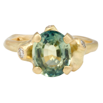 Green Oval Sapphire Cluster Ring