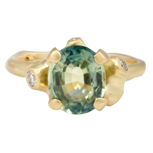 Green Oval Sapphire Cluster Ring