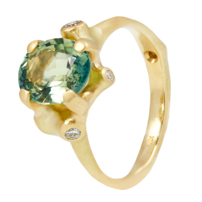 Green Oval Sapphire Cluster Ring