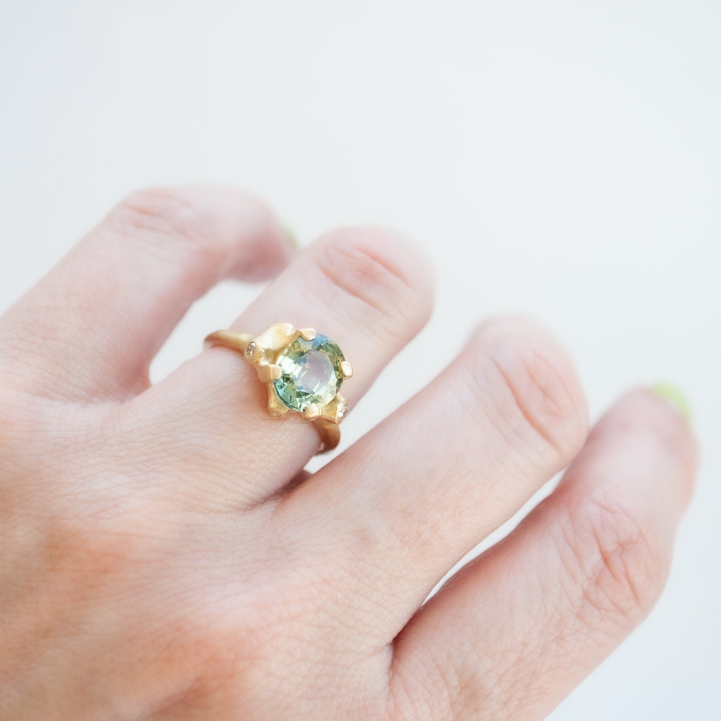 Green Oval Sapphire Cluster Ring