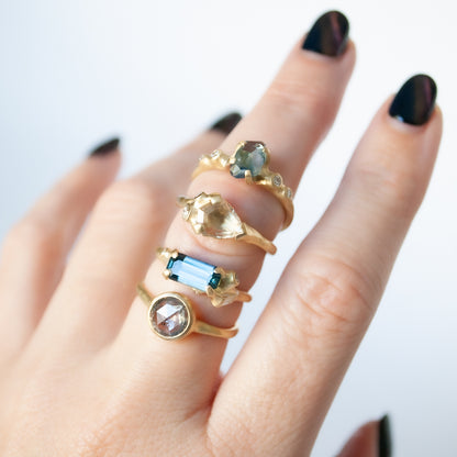Champagne Shield Cluster Ring