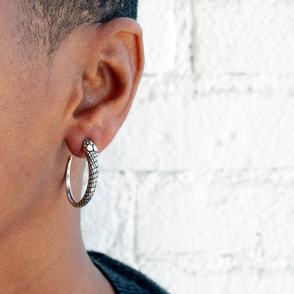 Silver Snake Hoop Earrings