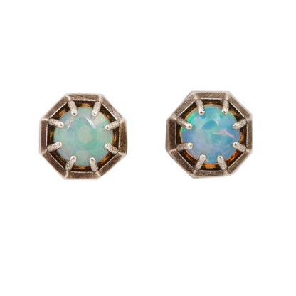 Opal Octagon Silver Studs