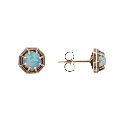 Opal Octagon Silver Studs