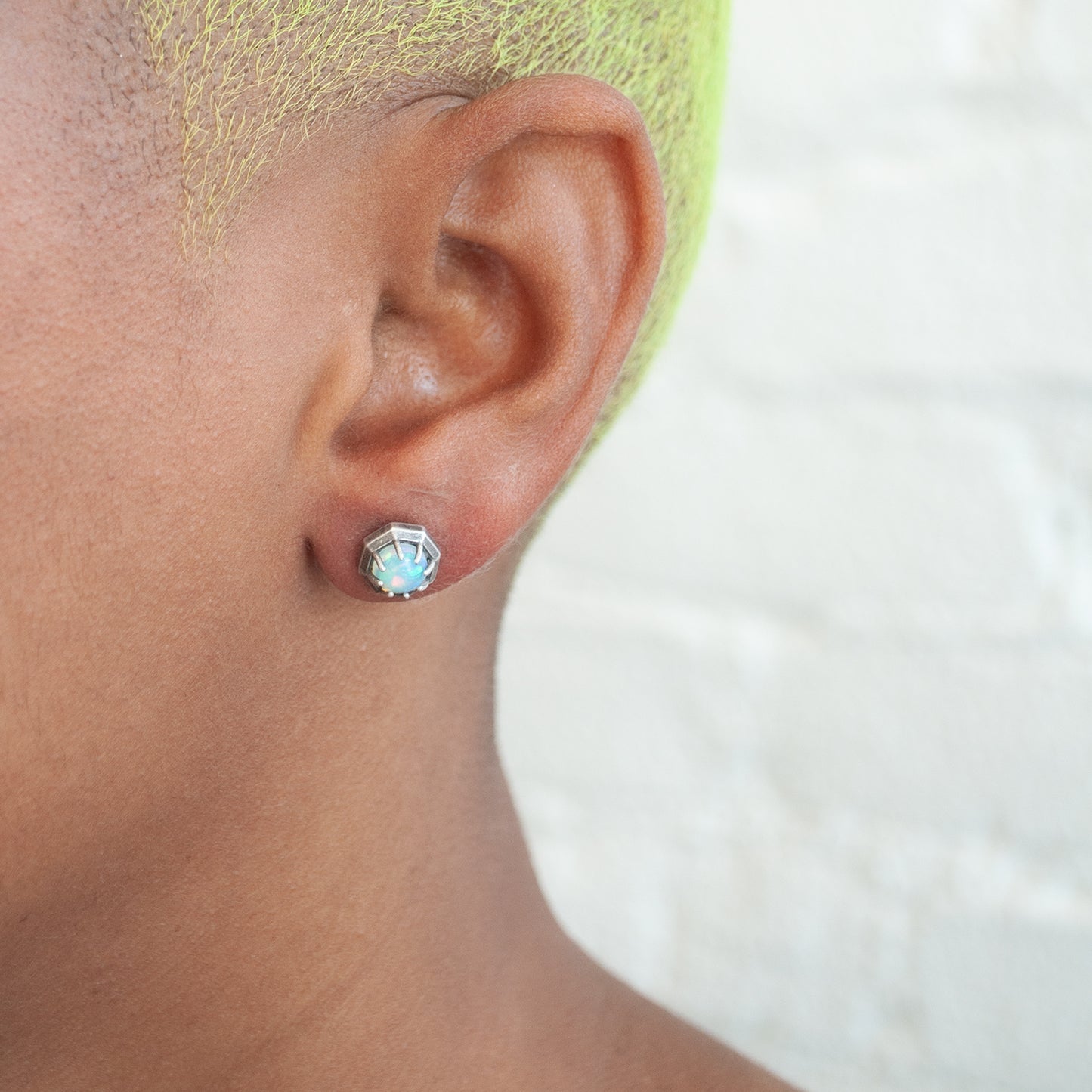 Opal Octagon Silver Studs