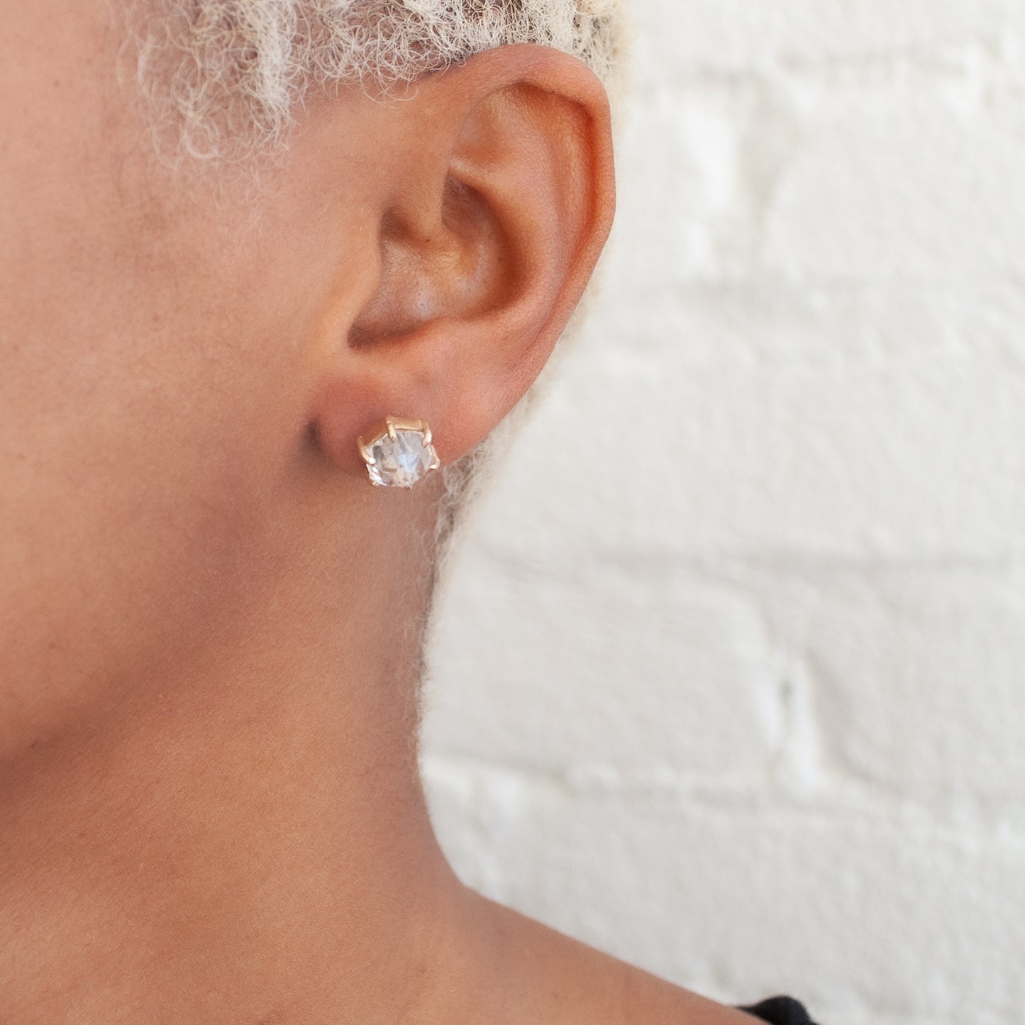 Large Quartz Hexagon Studs