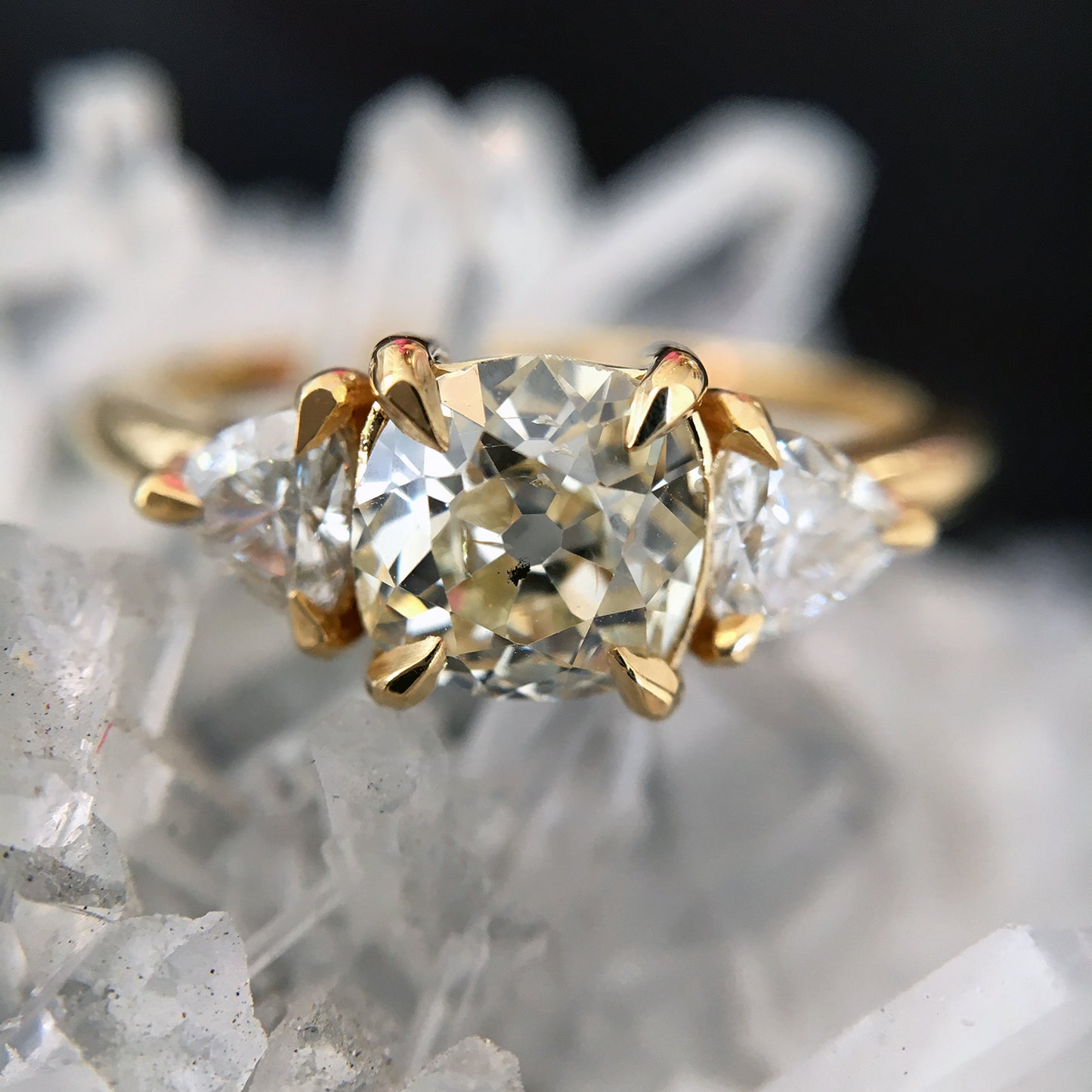 Spring Snowfall Three Stone Ring